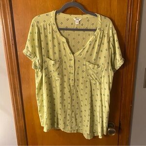 Sonoma Light Green Diamond Print Blouse